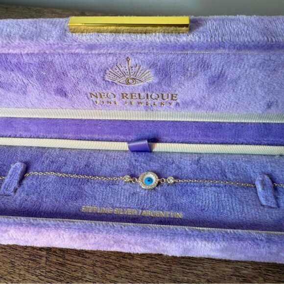 NEO RELIQUE New Gold Toned Sterling Silver Evil Eye Bracelet Rhinestones CZ - Picture 14 of 15